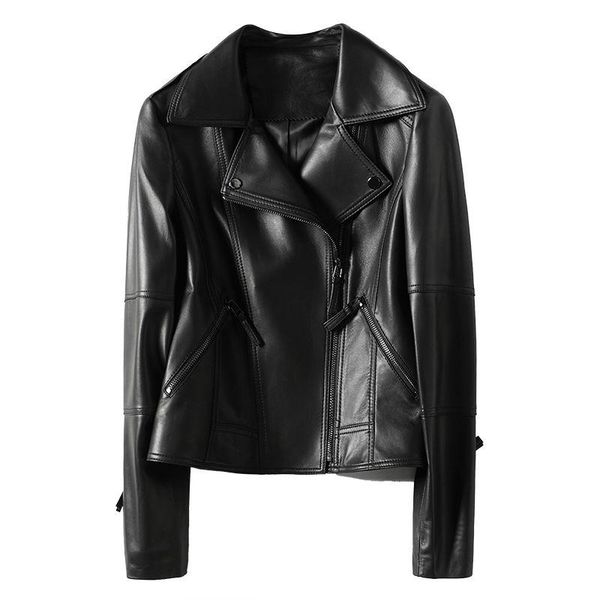 women's leather & faux natural sheepskin genuine jacket spring women brand slim female real lambskin outerwear ladies clothing y836, Black
women's leather & faux natural sheepskin genuine jacket spring women brand slim female real lambskin outerwear ladies clothing y836, Black
