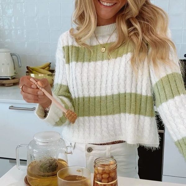 casual crew neck women sweater autumn three-quarter sleeve loose ladies knitted sweater stripe hit color female pullovers 210413, White;black
casual crew neck women sweater autumn three-quarter sleeve loose ladies knitted sweater stripe hit color female pullovers 210413, White;black