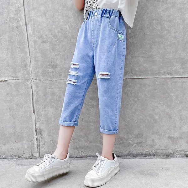 jeans girl casual cropped children summer trousers teenage kids elastic waist short pants vintage ripped 7 8 9 10 11 12 13, Blue
jeans girl casual cropped children summer trousers teenage kids elastic waist short pants vintage ripped 7 8 9 10 11 12 13, Blue
