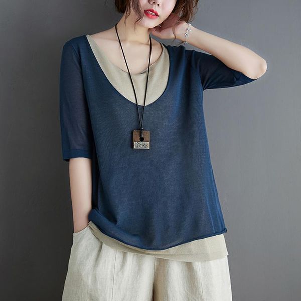 women's t-shirt 2021 spring summer fake two-piece knitted women loose literary short-sleeved large size cotton linen shirt s605, White
women's t-shirt 2021 spring summer fake two-piece knitted women loose literary short-sleeved large size cotton linen shirt s605, White