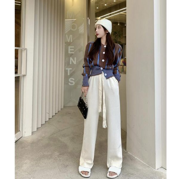women's two piece pants spring autumn knit set fashion long sleeve cardigan wide leg tracksuit suit casual, White
women's two piece pants spring autumn knit set fashion long sleeve cardigan wide leg tracksuit suit casual, White