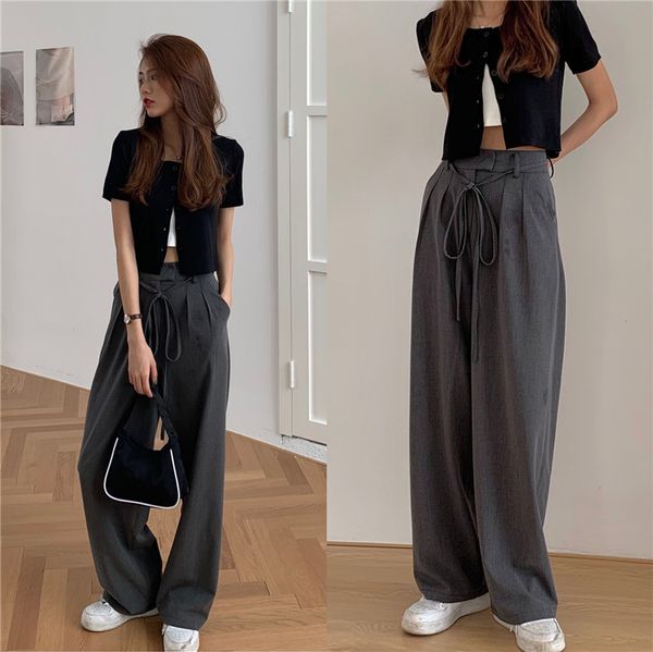 straight large size casual solid wide leg trousers streetwear suit full-length selling chic loose pants 210417, Black;white