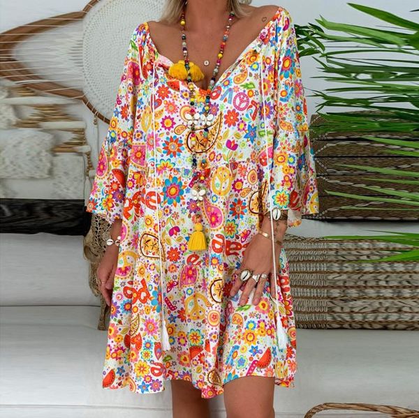 women's floral print dress ladies loose three quarter sleeve mini summer beach sun plus size vestidos de verano casual dresses, Black;gray
women's floral print dress ladies loose three quarter sleeve mini summer beach sun plus size vestidos de verano casual dresses, Black;gray
