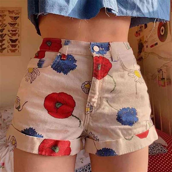 womens shorts flower vintage slim middle waist female ladies short pants street s printed women 210623, White;black
womens shorts flower vintage slim middle waist female ladies short pants street s printed women 210623, White;black