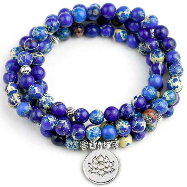 beaded, strands ,en natural 6mm dark blue sea sediment stone with lotus om buddha charm yoga bracelet 108 mala necklace drop, Black 
beaded, strands ,en natural 6mm dark blue sea sediment stone with lotus om buddha charm yoga bracelet 108 mala necklace drop, Black