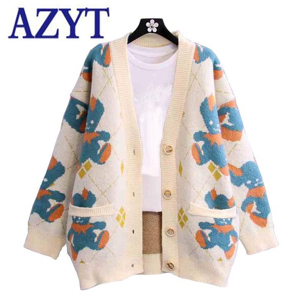 women's knits & tees azyt korean loose oversized knitted cardigan female 2021 v neck cartoon print argyle sweater women jacket spring a, White
women's knits & tees azyt korean loose oversized knitted cardigan female 2021 v neck cartoon print argyle sweater women jacket spring a, White