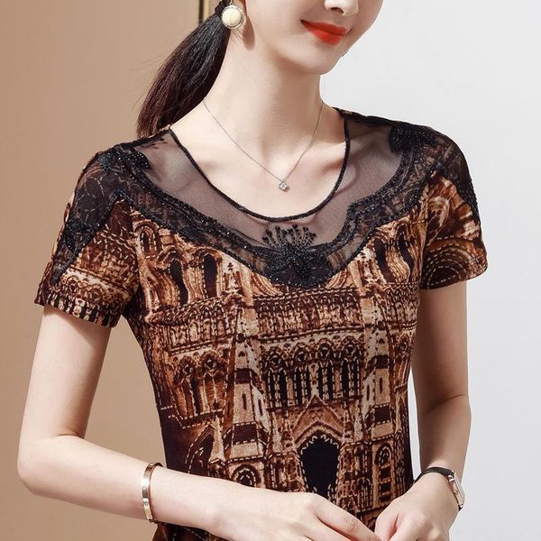 women's t-shirt fashion print 2021 summer short sleeve lace patchwork mesh shirt plus size blusas tees, White
women's t-shirt fashion print 2021 summer short sleeve lace patchwork mesh shirt plus size blusas tees, White