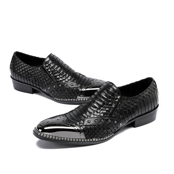 korean style men genuine leather shoes round toe rivet slip on shoes for men dress wedding snake skin oxford shoes calzado hmbre, Black
korean style men genuine leather shoes round toe rivet slip on shoes for men dress wedding snake skin oxford shoes calzado hmbre, Black