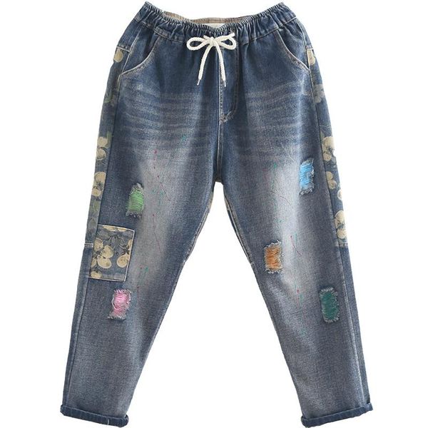 women's jeans 2021 spring women print stitching elastic waist nine points cotton high distressed, Blue
women's jeans 2021 spring women print stitching elastic waist nine points cotton high distressed, Blue