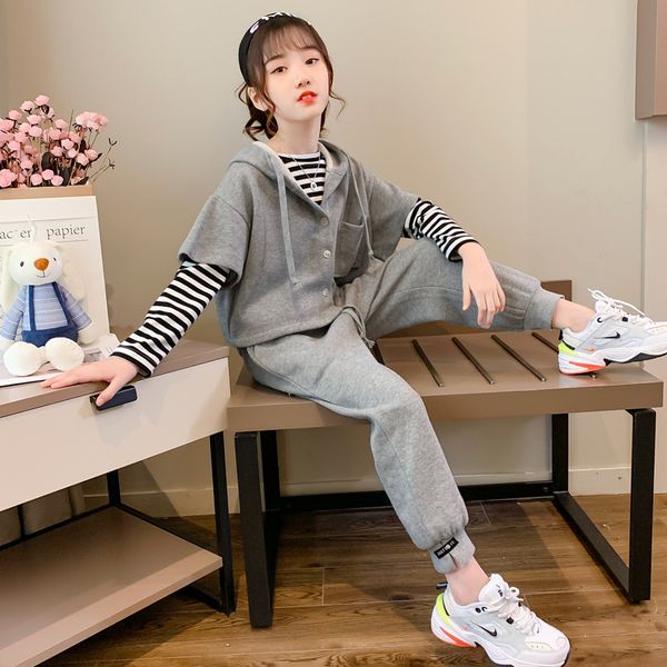 Girls Clothes Suit Children Suits New Kids Stripe T Shirt+ Hooded Vest + Pant Sport Sets Kids Clothes Girls10 To 12 Teenage, Gray
Girls Clothes Suit Children Suits New Kids Stripe T Shirt+ Hooded Vest + Pant Sport Sets Kids Clothes Girls10 To 12 Teenage, Gray