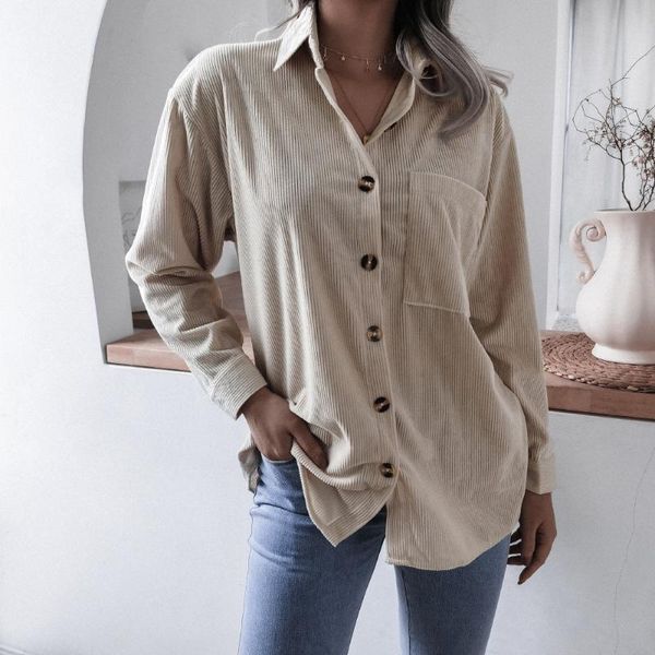 women's blouses & shirts corduroy spring autumn loose casual women long sleeve retro shirt with lapel feminine blouse pockets office, White
women's blouses & shirts corduroy spring autumn loose casual women long sleeve retro shirt with lapel feminine blouse pockets office, White