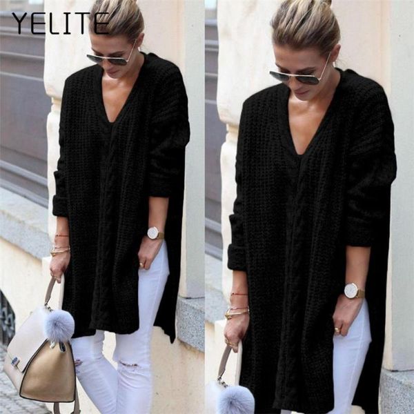 women's sweaters yelite 2021 women casual knitted medium length sweater streetwear v neck long sleeve loose autumn winter, White;black
women's sweaters yelite 2021 women casual knitted medium length sweater streetwear v neck long sleeve loose autumn winter, White;black