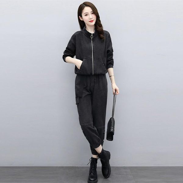 streetwear black denim sets women casual stand collar zipper jean jacket and ankle-length jeans loose two-piece suits women's two piec, White
streetwear black denim sets women casual stand collar zipper jean jacket and ankle-length jeans loose two-piece suits women's two piec, White
