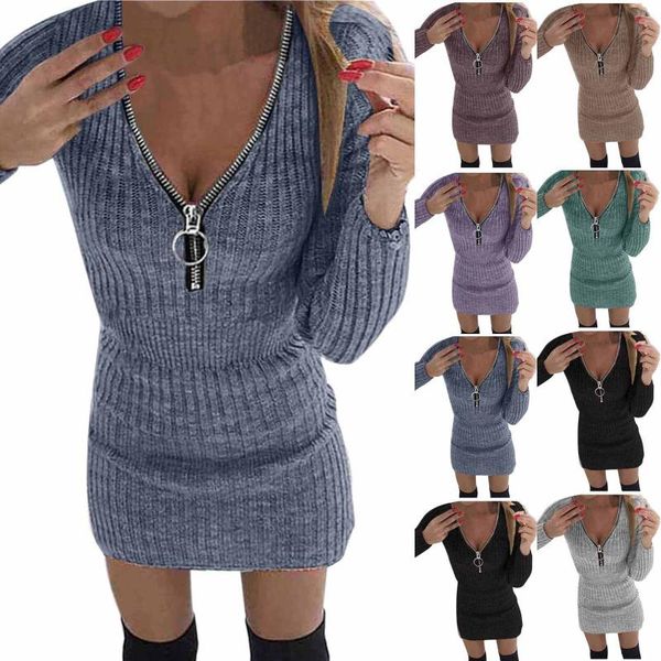 casual dresses autumn women's zipper long-sleeves knitted bag hip dress 2021 winter woman plus size bodycon ladies party, Black;gray
casual dresses autumn women's zipper long-sleeves knitted bag hip dress 2021 winter woman plus size bodycon ladies party, Black;gray