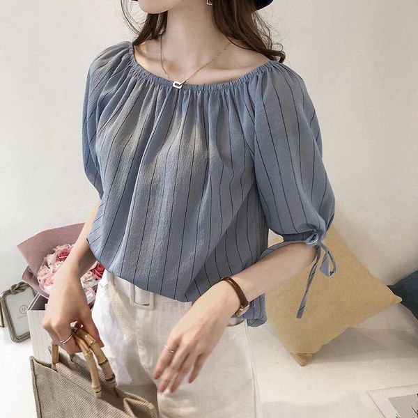 women blouses striped print half sleeve v-neck shirts slash neck ladies women's, White
women blouses striped print half sleeve v-neck shirts slash neck ladies women's, White