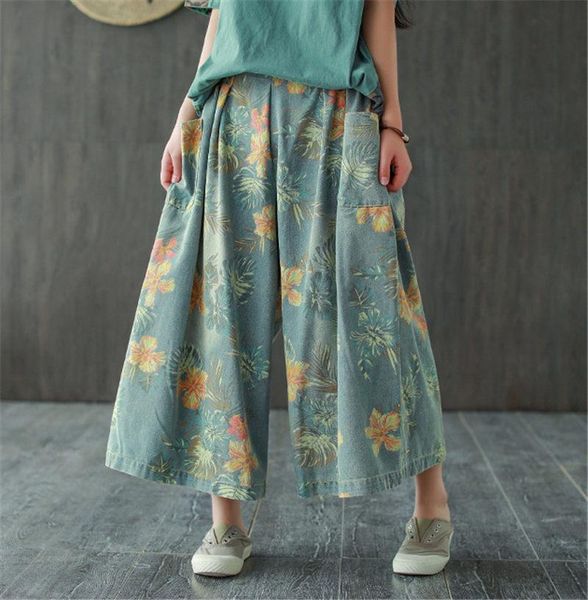 women's pants & capris clothing spring fall denim print wide leg jeans stitching retro loose elastic waist trousers vintage hakama zh14, Black;white
women's pants & capris clothing spring fall denim print wide leg jeans stitching retro loose elastic waist trousers vintage hakama zh14, Black;white