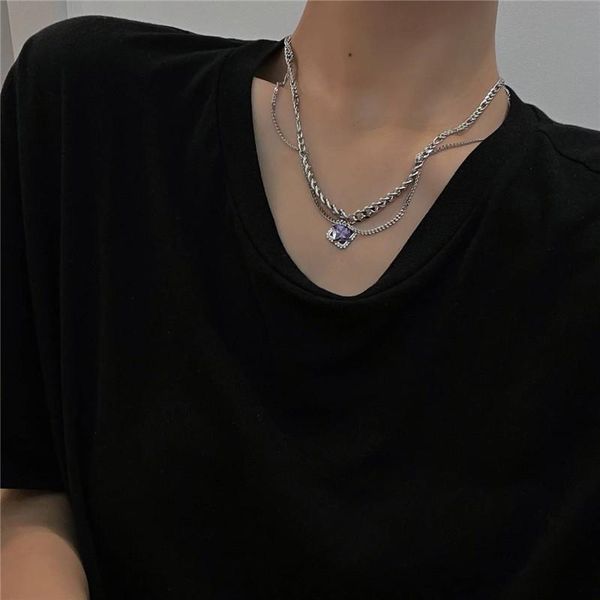 chains punk silver color green purple square crystal pendant necklace for women girl double layer chain charm necklaces party jewelry
chains punk silver color green purple square crystal pendant necklace for women girl double layer chain charm necklaces party jewelry