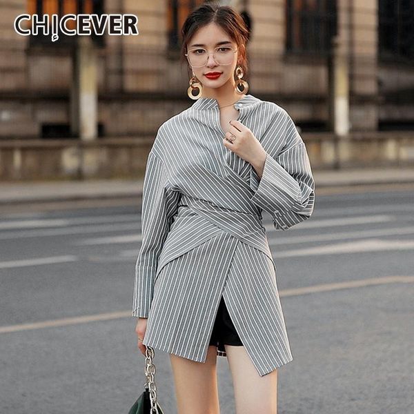 women's blouses & shirts chicever striped womens and stand collar high waist irregular hem blouse female korean fashion clothing, White
women's blouses & shirts chicever striped womens and stand collar high waist irregular hem blouse female korean fashion clothing, White