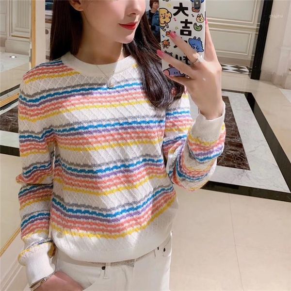 women's sweaters brand rainbow color sweater stripes candy gradient o neck macaroon women 2021 autumn winter pullover jumper, White;black
women's sweaters brand rainbow color sweater stripes candy gradient o neck macaroon women 2021 autumn winter pullover jumper, White;black