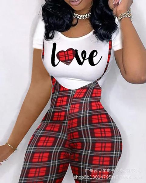 women's two piece pants mandylandy women bib set round neck pullover short sleeve plaid skinny casual temperament commuter letter love, White
women's two piece pants mandylandy women bib set round neck pullover short sleeve plaid skinny casual temperament commuter letter love, White