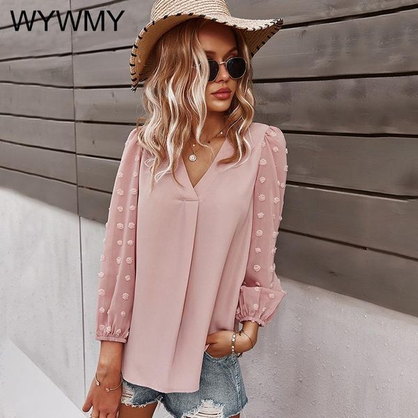 women's blouses & shirts wywmy bubble sleeves chiffon polka dot solid slim v-collar long-sleeved blouse office ladies elegent, White
women's blouses & shirts wywmy bubble sleeves chiffon polka dot solid slim v-collar long-sleeved blouse office ladies elegent, White