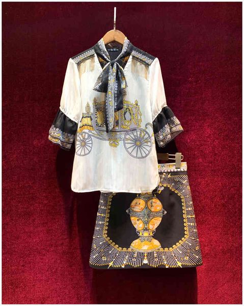 dress european and american women's clothing summer style flared sleeve bow collar printed carriage shirt skirts fashion suits 1iwm, White
dress european and american women's clothing summer style flared sleeve bow collar printed carriage shirt skirts fashion suits 1iwm, White