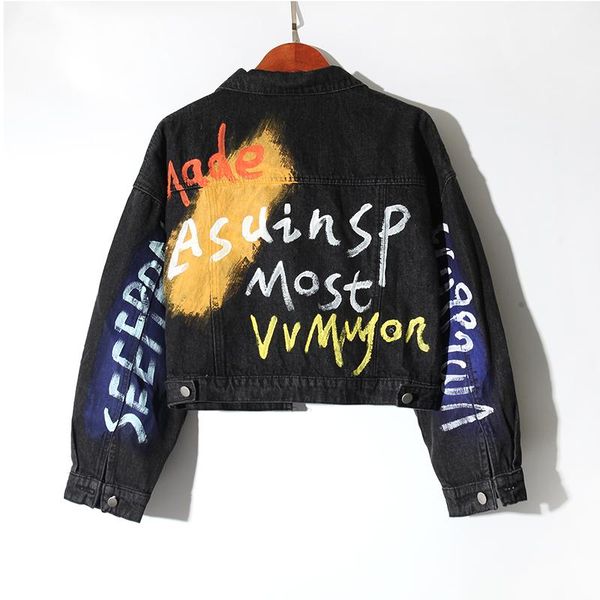 painted lettered graffiti jeans coat women's 2021 model slim style in korean version all-match jacket fashion jackets, Black;brown
painted lettered graffiti jeans coat women's 2021 model slim style in korean version all-match jacket fashion jackets, Black;brown