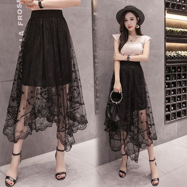 tingyili irregular black tulle women skirt summer transparent maxi korean high waist long with lace
tingyili irregular black tulle women skirt summer transparent maxi korean high waist long with lace