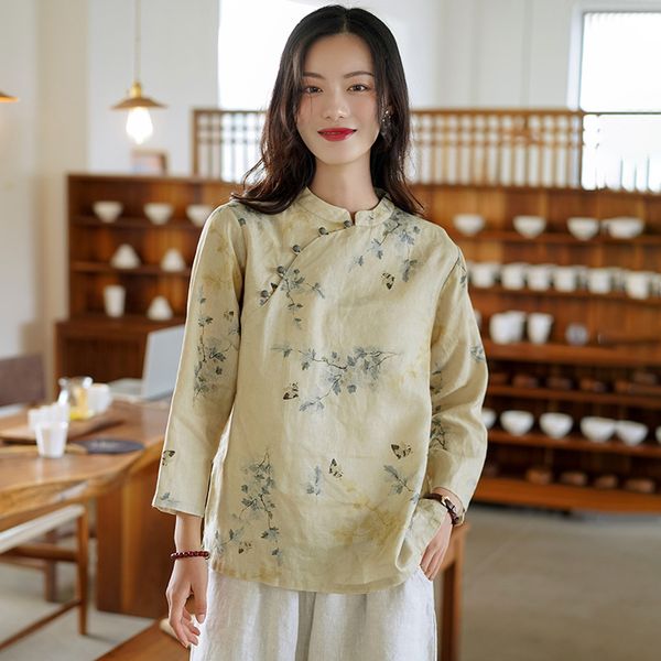 tees t-shirt cotton clothing 2021 autumn linen long sleeve t-shirt women's loose chine style printed top, White
tees t-shirt cotton clothing 2021 autumn linen long sleeve t-shirt women's loose chine style printed top, White