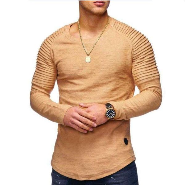 long sleeve pleated patch detail t-shirt men's fashion solid color o-neck slim t-shirts, White;black
long sleeve pleated patch detail t-shirt men's fashion solid color o-neck slim t-shirts, White;black