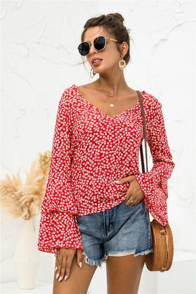 women's blouses & shirts women blouse pullover red navy blue summer floral print shirt fashion trumpet sleeve v-neck loose casual ladie, White
women's blouses & shirts women blouse pullover red navy blue summer floral print shirt fashion trumpet sleeve v-neck loose casual ladie, White