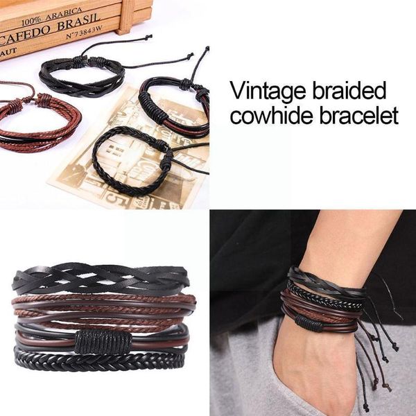 tennis 4pcs/set vintage leather bracelet woven bangles multilayer male wristband for men boys birthday gift jewelry v3r7, Golden;silver
tennis 4pcs/set vintage leather bracelet woven bangles multilayer male wristband for men boys birthday gift jewelry v3r7, Golden;silver