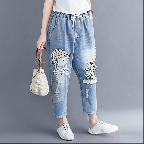 elastic waist women jean plus size jeans for spring casual loose ladies ankle length vintage cartoon cowboy denim harem pants, Blue
elastic waist women jean plus size jeans for spring casual loose ladies ankle length vintage cartoon cowboy denim harem pants, Blue