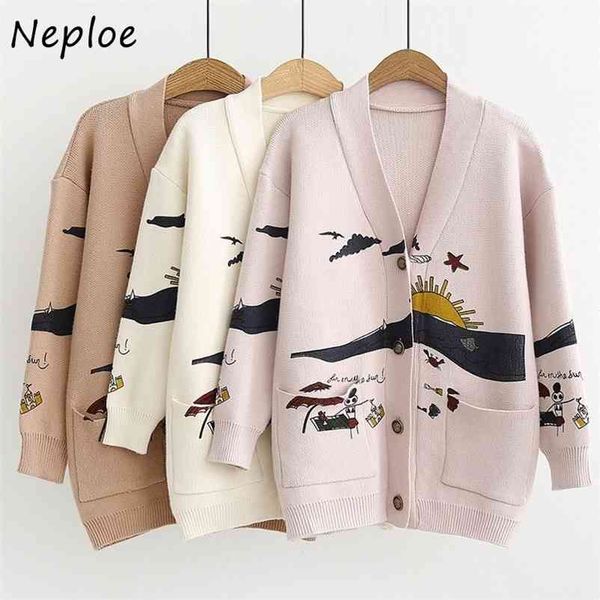 autumn female cardigan loose streetwear knit sweater coat cartoon print v neck knitted women jacket 1f212 210422, White;black
autumn female cardigan loose streetwear knit sweater coat cartoon print v neck knitted women jacket 1f212 210422, White;black