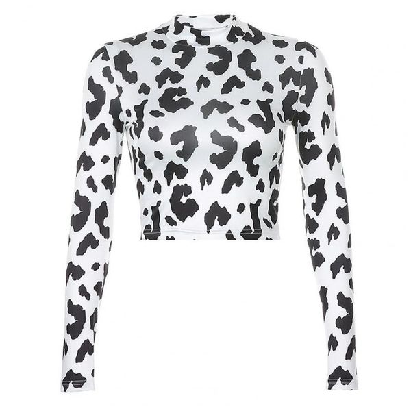 women's t-shirt women fashion long sleeve mock collar cow print pattern skinny black white short crop ladies
women's t-shirt women fashion long sleeve mock collar cow print pattern skinny black white short crop ladies