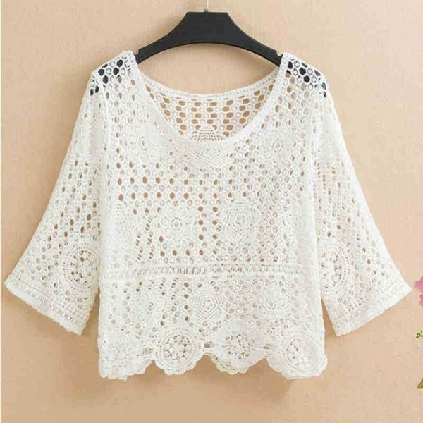 women's knits & tees women hollow out knitted sweater spring autumn o-neck half sleeve casual loose lace pullover xn1j, White
women's knits & tees women hollow out knitted sweater spring autumn o-neck half sleeve casual loose lace pullover xn1j, White