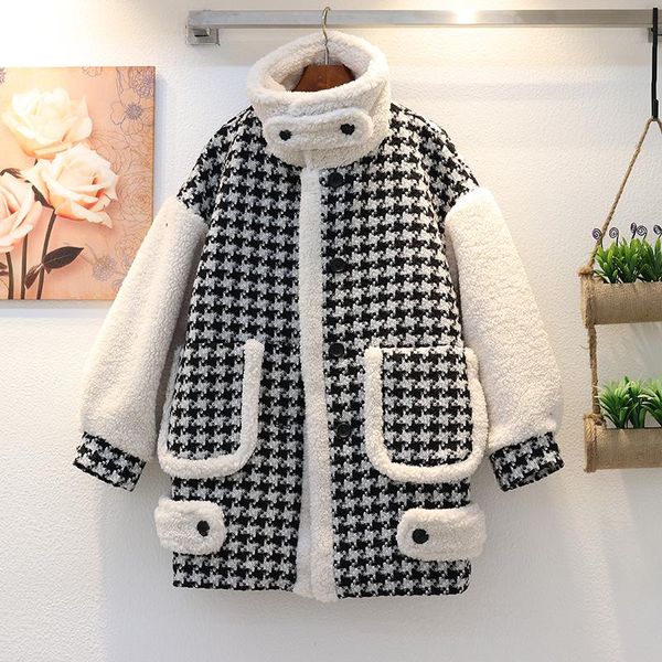 women's fur & faux winter mid long plaid lamb coat women loose single-breasted sleeve patchwork houndstooth tweed woolen jacket female, Black
women's fur & faux winter mid long plaid lamb coat women loose single-breasted sleeve patchwork houndstooth tweed woolen jacket female, Black