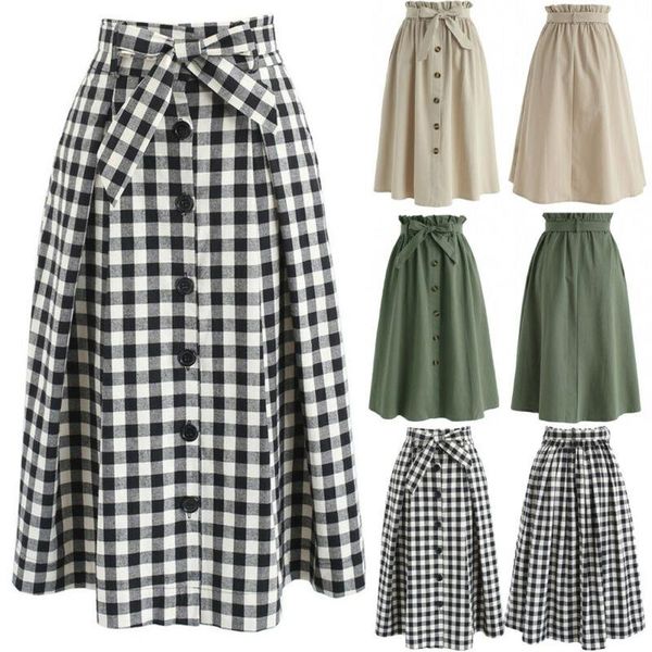 womens vintage skirts plaid solid button down front split midi skirt high waist loose sundress a-line party s, Black
womens vintage skirts plaid solid button down front split midi skirt high waist loose sundress a-line party s, Black