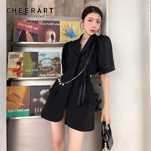 party dresses cheerart 2021 fashion women cut out blazer dress puff sleeve summer pearl chain black mini high designer, White;black
party dresses cheerart 2021 fashion women cut out blazer dress puff sleeve summer pearl chain black mini high designer, White;black