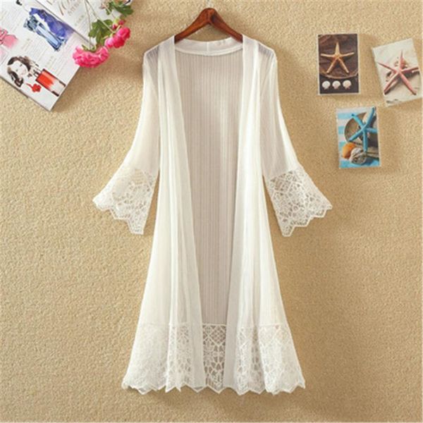 women's knits & tees fashion lace medium long solid color cardigan 2021 summer women outerwear simple wearing for female, White
women's knits & tees fashion lace medium long solid color cardigan 2021 summer women outerwear simple wearing for female, White