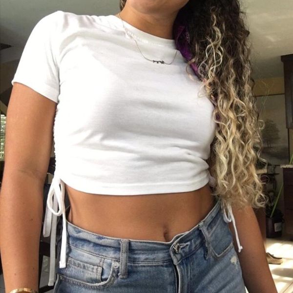 fashion sports t-shirt women's multicolor short-sleeved tight-fitting running fitness bandage, White
fashion sports t-shirt women's multicolor short-sleeved tight-fitting running fitness bandage, White