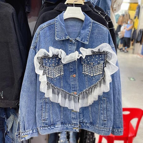 women's jackets fashion pearl beaded tassel ruffle patchwork denim coat women autumn korean lapel long sleeve casual female short jeans, Black;brown
women's jackets fashion pearl beaded tassel ruffle patchwork denim coat women autumn korean lapel long sleeve casual female short jeans, Black;brown
