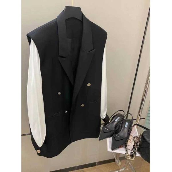 getspring women blazer black white color matching vintage blazers and jackets fake two loose casual long suit coats 210601, White;black
getspring women blazer black white color matching vintage blazers and jackets fake two loose casual long suit coats 210601, White;black