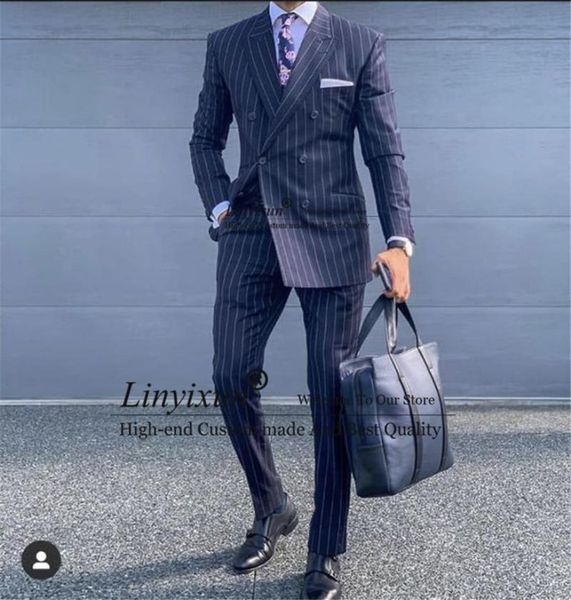men's suits & blazers classic stripe men slim suit professional formal business blazer fashion double breasted 2 piece jacket pant set, White;black
men's suits & blazers classic stripe men slim suit professional formal business blazer fashion double breasted 2 piece jacket pant set, White;black