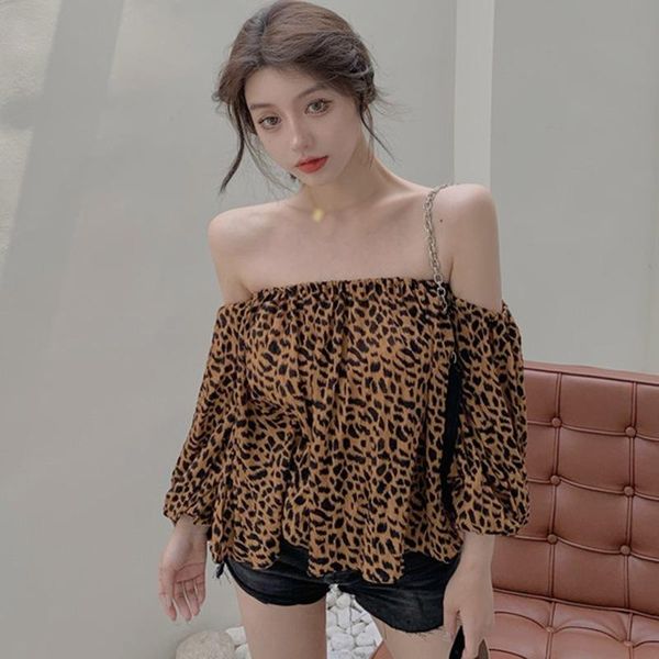 women's blouses & shirts women korean leopard print camisa slash neck loose bubble long-sleeved chiffon shirt., White
women's blouses & shirts women korean leopard print camisa slash neck loose bubble long-sleeved chiffon shirt., White