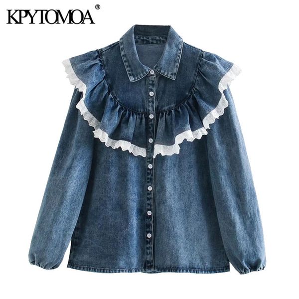 women fashion patchwork ruffled denim blouses long sleeve button-up female shirts blusas chic 210420, White
women fashion patchwork ruffled denim blouses long sleeve button-up female shirts blusas chic 210420, White