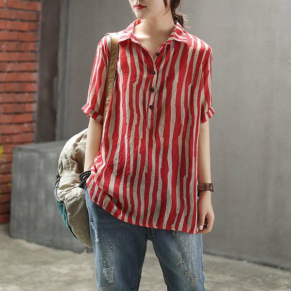 style summer women shirt plus size short sleeve loose casual ladies striped cotton linen vintage female blouse women's blouses & shirt, White
style summer women shirt plus size short sleeve loose casual ladies striped cotton linen vintage female blouse women's blouses & shirt, White