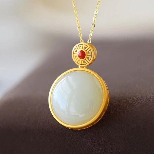 chains ancient gold craftsmanship inlaid natural hetian jade round necklace pendant item simple temperament retro ladies jewelry, Silver
chains ancient gold craftsmanship inlaid natural hetian jade round necklace pendant item simple temperament retro ladies jewelry, Silver