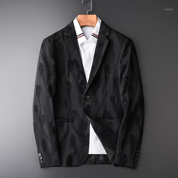men's suits & blazers color woven dark peacock plume pattern fashion casual suit coat slim in spring and autumn, White;black
men's suits & blazers color woven dark peacock plume pattern fashion casual suit coat slim in spring and autumn, White;black