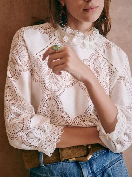 women's blouses & shirts blouse hollow out lace stand collar long sleeve back with buttons retro shirt and 2021 summer female clothes, White
women's blouses & shirts blouse hollow out lace stand collar long sleeve back with buttons retro shirt and 2021 summer female clothes, White